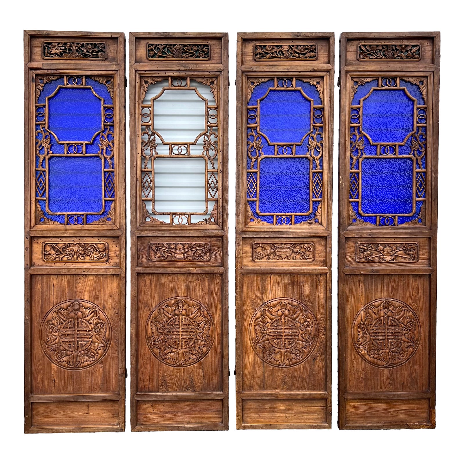 Set of 4 Chinese Antique Elm Wood Screens | Chairish