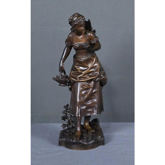Late 19th Century Bronze Young Girl with a Basket from E. Bouret For Sale - Image 3 of 18