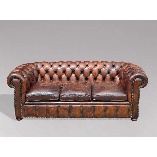 Victorian Brown Leather Chesterfield 3-Seater Sofa, 1880s For Sale - Image 3 of 12