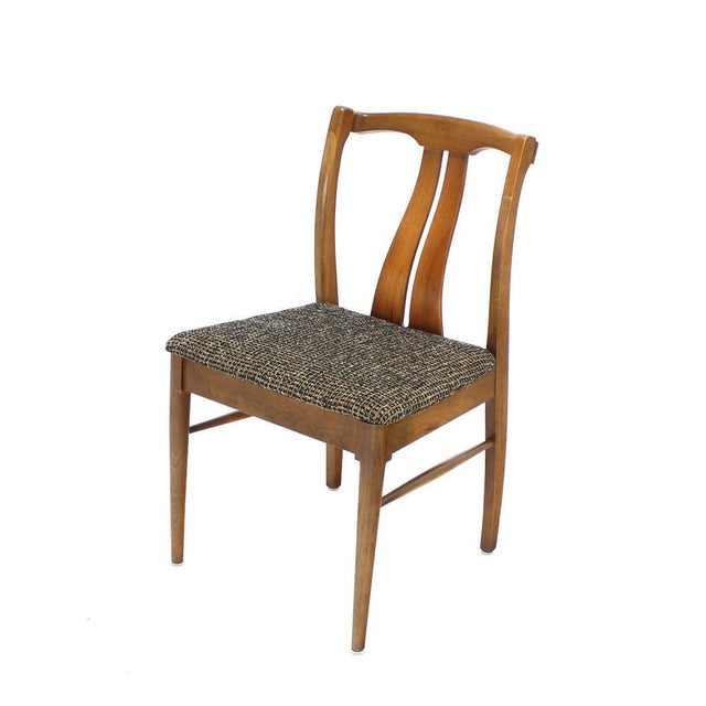 Wood Six Mid-Century Modern Medium Light Walnut Dining Chairs New Upholstery MINT For Sale - Image 7 of 10