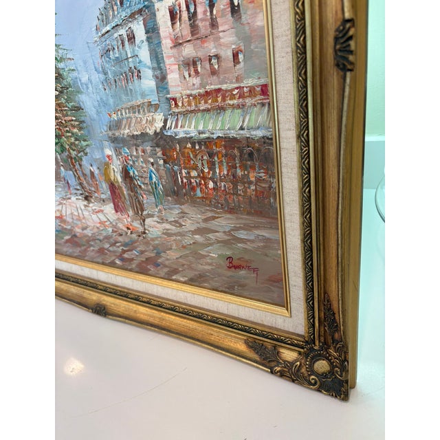 Vintage Signed Burnet Paris Street Scene Oil Painting in Ornate Gilt Frame For Sale - Image 11 of 14