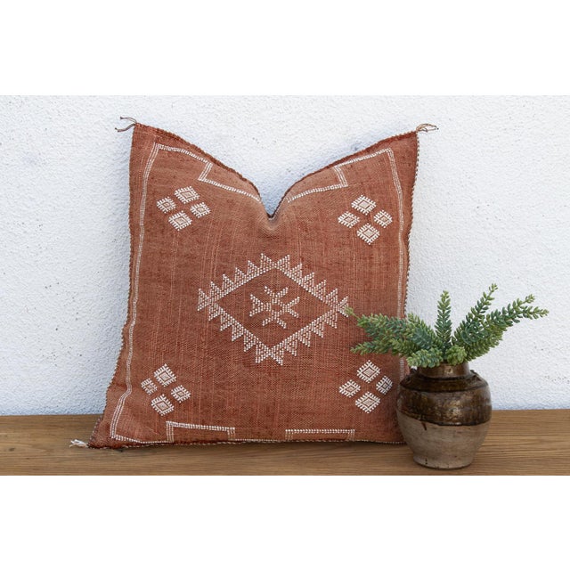 Textile 24" Terracotta Star Moroccan Silk Pillow For Sale - Image 7 of 7