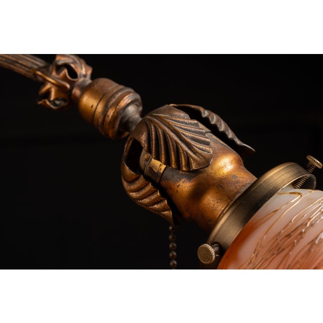 1900 - 1909 1900s Art Nouveau Table Lamp With Signed Quezal Art Glass Shade For Sale - Image 5 of 14