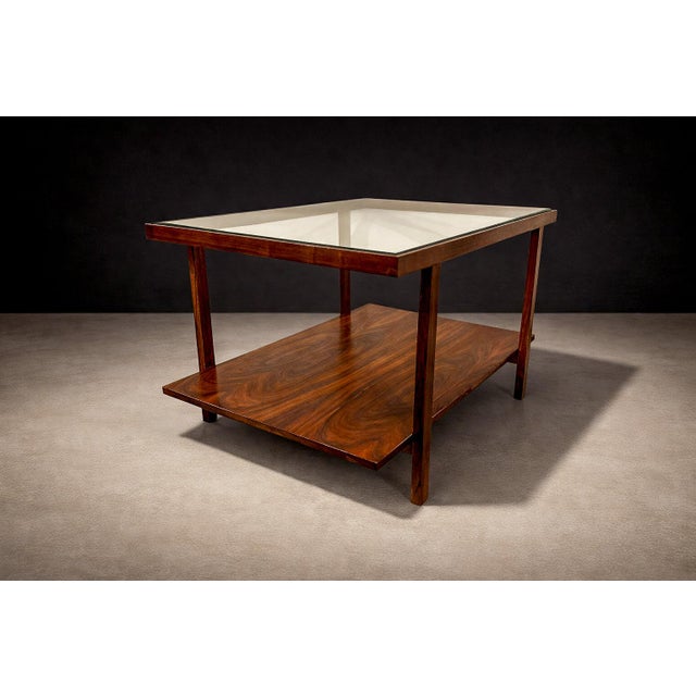 Wood Brazilian Modern Rectangular Side Table in Rosewood & Glass, Unknown, 1960s For Sale - Image 7 of 10