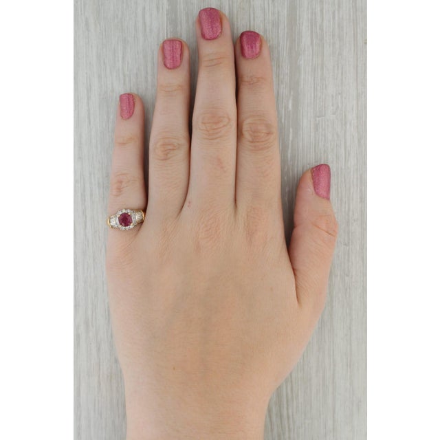 Metal Ruby Diamond Halo Ring 18k Yellow Gold Size 6.25 Engagement Style For Sale - Image 7 of 8