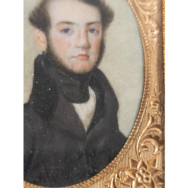 Paint 19th Century Fine American Miniature Watercolor Portrait of a Gentleman For Sale - Image 7 of 16