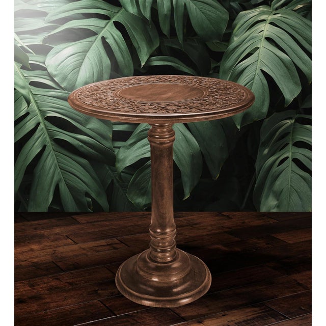 Wood Handcrafted Mango Wood Round Pedestal End Accent Table For Sale - Image 7 of 7