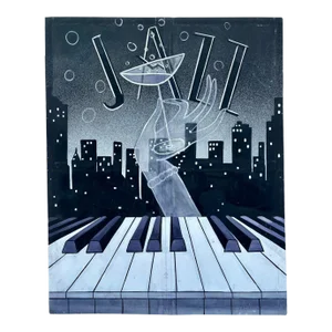 12' Foot Hand Painted Jazz Cityscape Oil on Canvas Screen