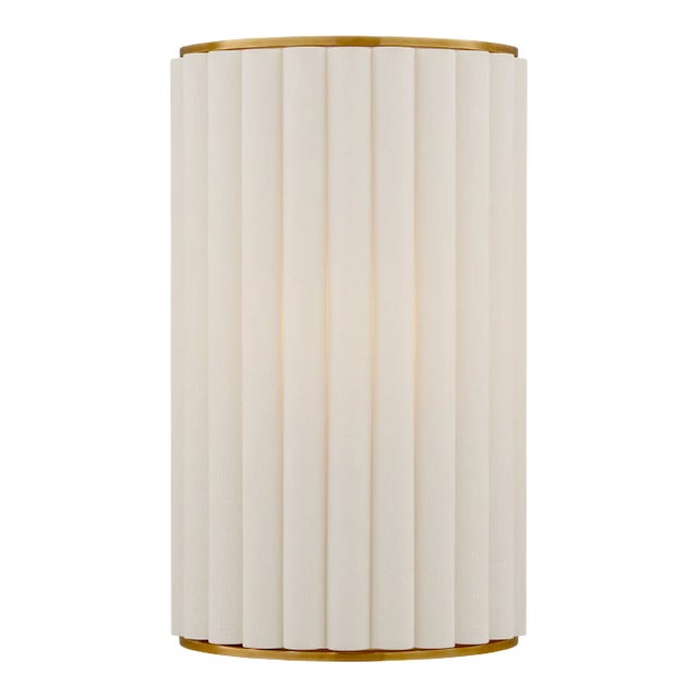 Ian K. Fowler for Visual Comfort Signature Palati Small Sconce in Hand-Rubbed Antique Brass with Linen Shade For Sale