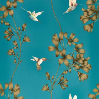 Harlequin Amazilia Wallpaper in Teal/Gold For Sale