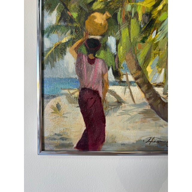 1980’s Frances Ayers Impressionist Coastal Landscape Oil on Board Painting, Framed For Sale - Image 9 of 11