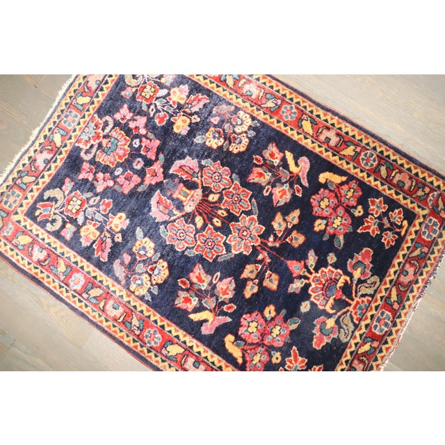 Early 20th Century Zabihi Collection Navy Sarouk Mini Rug - 1'10" x 2'6" For Sale - Image 4 of 6
