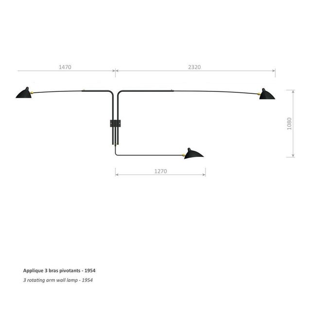 Mid-Century Modern Black Three Rotating Straight Arms Wall Lamp by Serge Mouille For Sale - Image 10 of 12