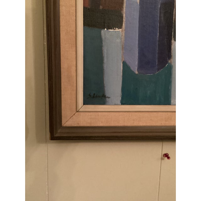 Yellow Mid 20th Century Tall & Narrow Cubist Still Life W/ Yellow Daffodills For Sale - Image 8 of 11