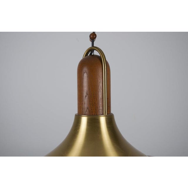 Gold Mid-Century Teak and Brass Pendant Lamp, Italy, 1960s For Sale - Image 8 of 14
