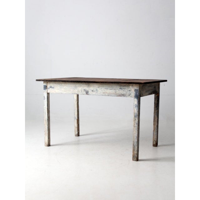 Antique Painted Wood Farmhouse Table For Sale - Image 4 of 18