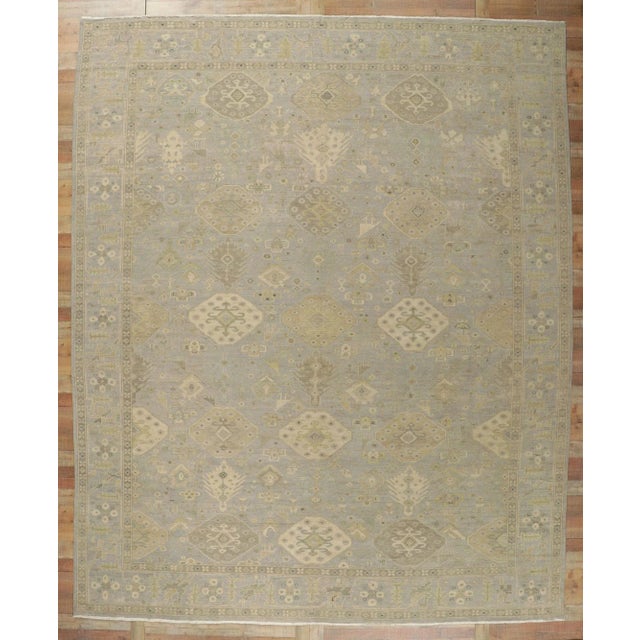 Modern Distressed Oushak Style Rug, 12'00 X 14'07 For Sale - Image 4 of 9