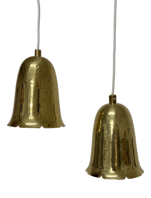 Scandinavian Pendants with Perforated Brass Shades by Boréns, 1960s, Set of 2
