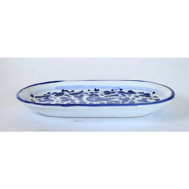 Mid 20th Century Vintage Mario Sambuco Italian Blue & White Ceramic Trinket Tray For Sale - Image 5 of 7