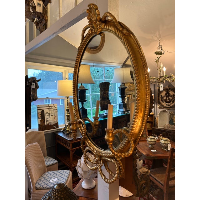 Italian Giltwood Oval Antique Mirror For Sale - Image 9 of 18
