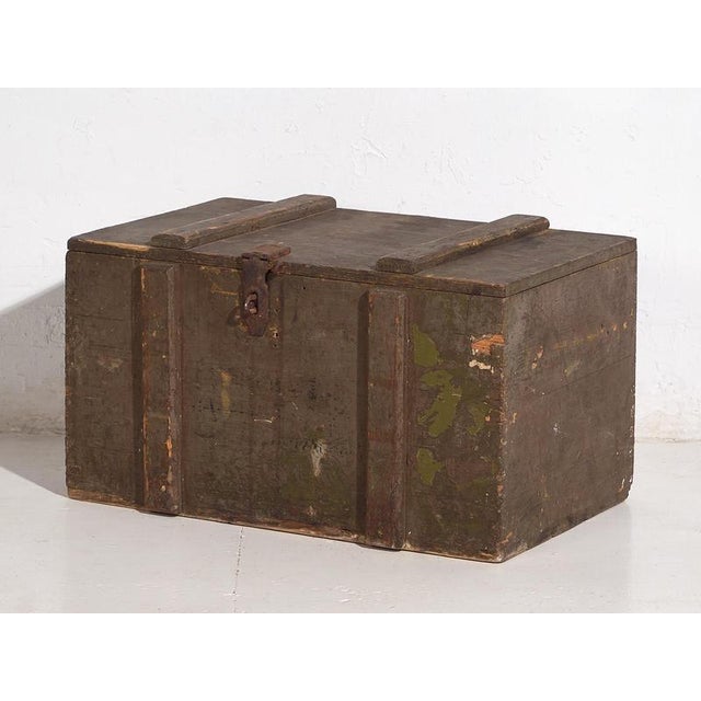 Small Antique Olive Green Chest, 1920s For Sale - Image 12 of 14