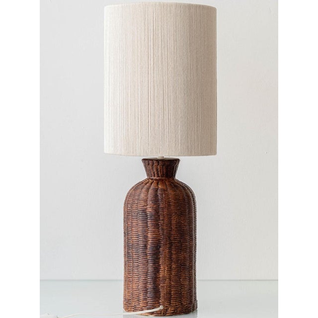 Wicker Table Lamp with New Woven Cream Cord Lampshade, 1970s For Sale - Image 9 of 11
