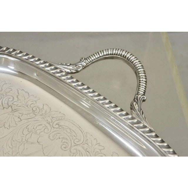 Silver Vintage Victorian Epc Silver Plated Etched Twin Handle Serving Platter Bar Tray For Sale - Image 8 of 10