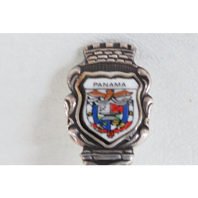 Mid-Century Modern Panama Epns Silver Plated Souvenir Spoon With Enamel Shield Finial Crest 4959b For Sale - Image 3 of 6
