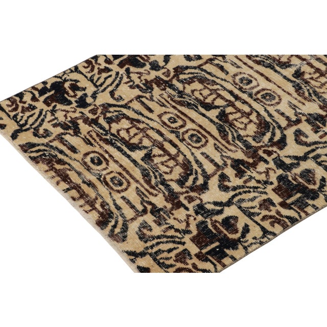 Rug & Kilim 1960s Vintage Deco Runner in Beige-Brown & Black Geometric Pattern, Distressed For Sale - Image 4 of 6