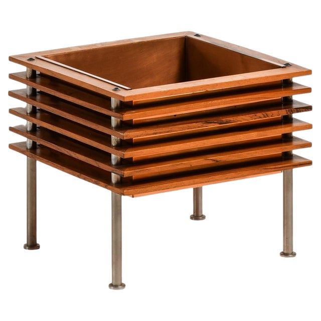 Flower Table in Rosewood, Steel and Copper Box attributed to Nils Jonsson, 1960s For Sale