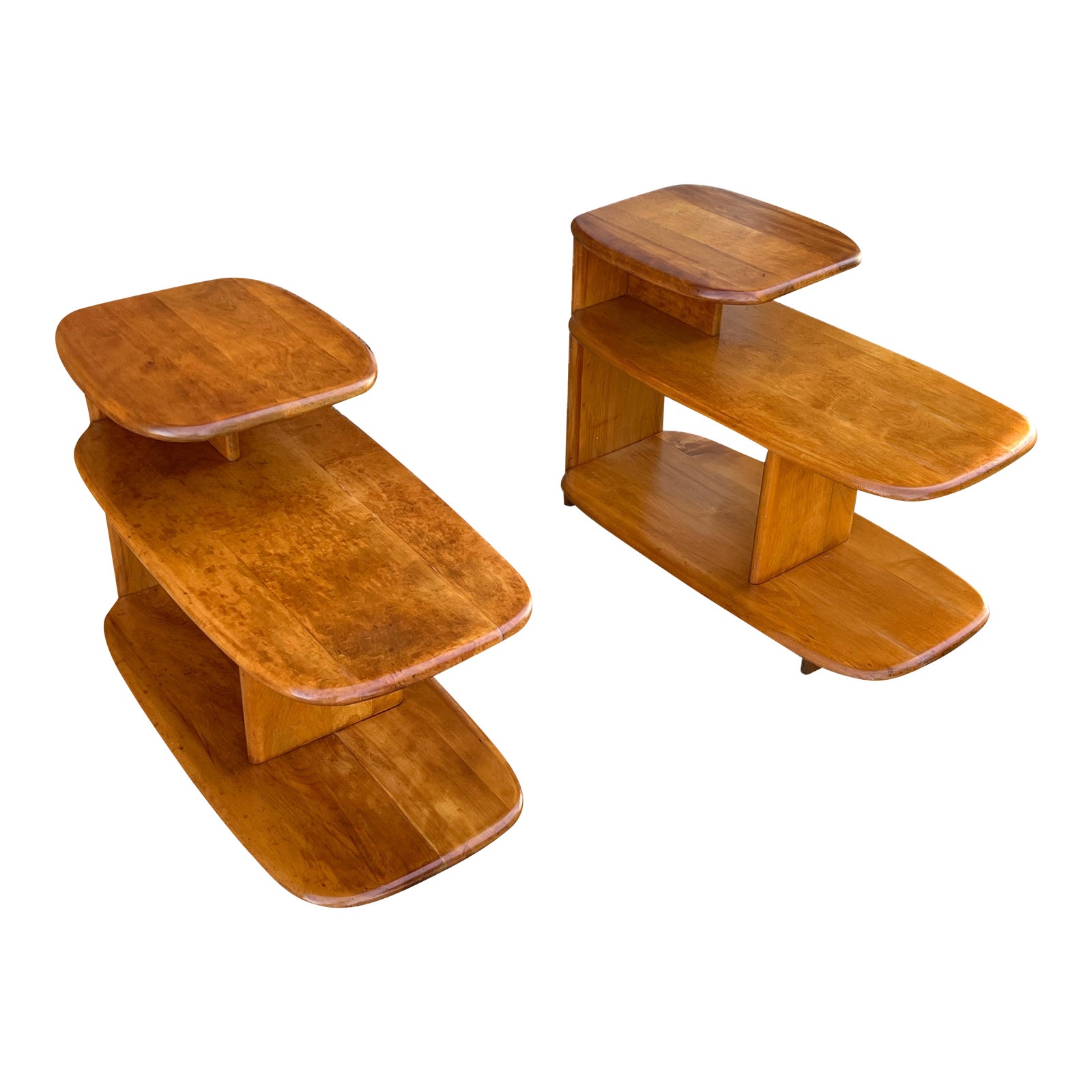 1940s Pair of Heywood Wakefield ThreeTier 'Surfboard' End Tables, Model 3753G Chairish