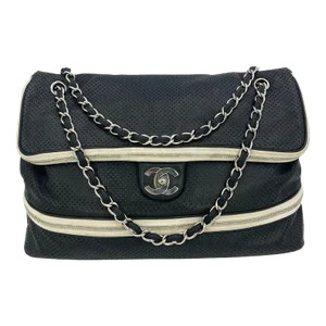 Chanel Black Perforated Leather Expandable Classic Flap Handbag