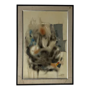 1970' Mid- Century Expressionist Abstract Painting by T. Warren, Framed