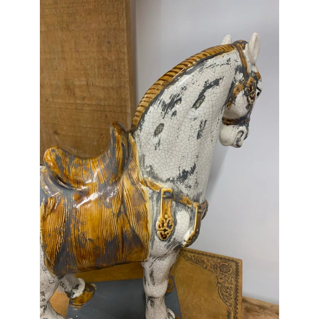Hollywood Regency Vintage Late 20th Century Tang Style Ceramic War Horse Sculpture For Sale - Image 3 of 6