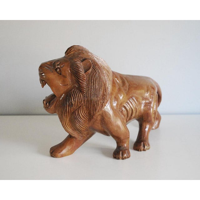 Vintage African Carved Wood Lion Statue Chairish