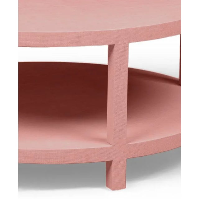 Raffia Wrapped Tender Pink Round Two-Layer Coffee Table For Sale - Image 4 of 5