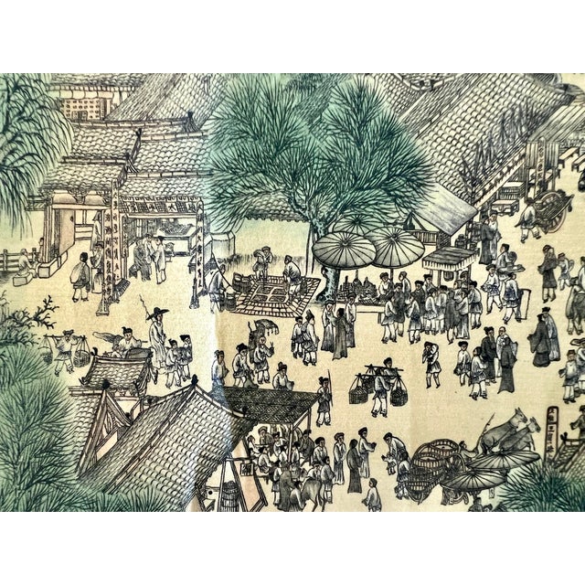 8.5' Long, "Along the River During the Qing Ming Festival", Epic Song Dynasty Scenic Chinese Study Piece, Silk Scroll Painting After Zhang Zeduan For Sale - Image 10 of 12