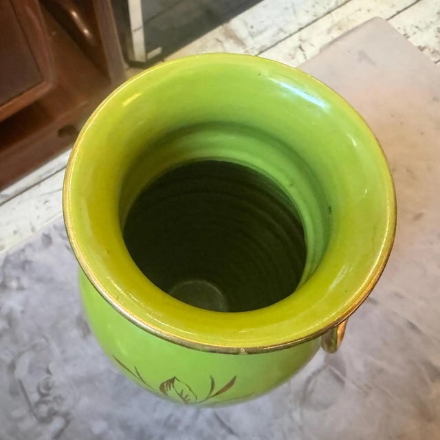 1950s 1950s Mid-Century Modern Apple Green and Gold Ceramic Vase From Sesto Fiorentino For Sale - Image 5 of 12
