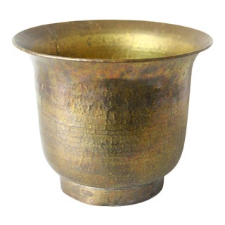 Vintage Hammered Brass Planter For Sale