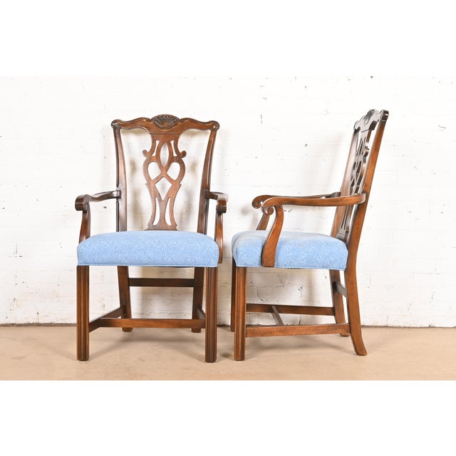 Drexel Heritage Georgian Carved Mahogany Armchairs or Dining Captain Chairs, Pair For Sale - Image 10 of 12