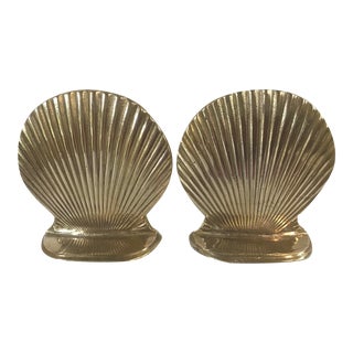 Vintage Brass Clam Shell Bookends- a Pair For Sale