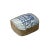 This is a handmade pewter box in an irregular shape with an old white base blue oriental scroll double happiness graphic...