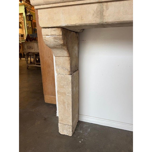 19th Century Petite 18th Century French Limestone Fireplace Mantel With Scrolled Corbels For Sale - Image 5 of 17