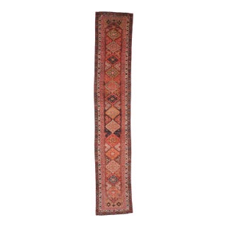 1970s Vintage Handmade Wool Cotton Orange Runner Rug For Sale