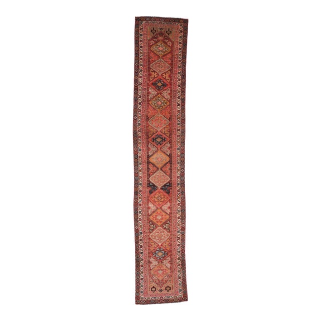 1970s Vintage Handmade Wool Cotton Orange Runner Rug For Sale