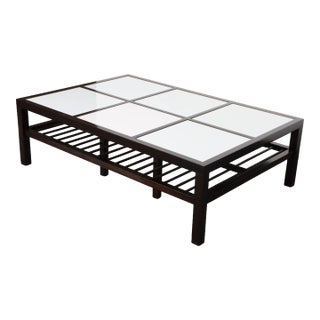 Vintage Ebonized Wood and Vitrolite Glass Coffee Table by Van Keppel and Green For Sale