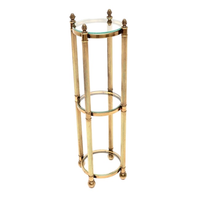 Vintage French Brass and Glass 3-Tier Side Table, 1960s For Sale