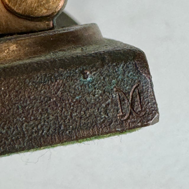 Metal Antique Pair of Solid Bronze Art Nouveau French Candlesticks in Column Design and Brass Finish For Sale - Image 7 of 13