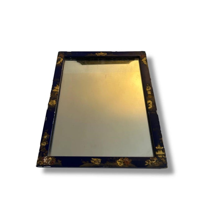 This antique chinoiserie mirror is a stunning blue gilt painted rectangular wall mirror designed to enhance any space with...