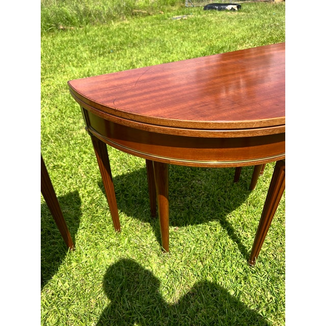 French 19th Century Louis XVI Pair of Mahogany Demilune Side Tables For Sale - Image 4 of 12